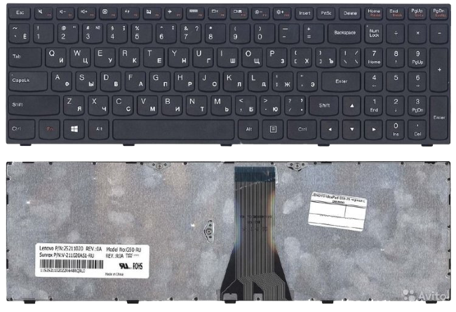 Клавиатура для ноутбуков LENOVO IdeaPad G50-70 G50-30 S500 Z50-70 Series, Русская, Чёрная с рамкой, p/n: 25211020