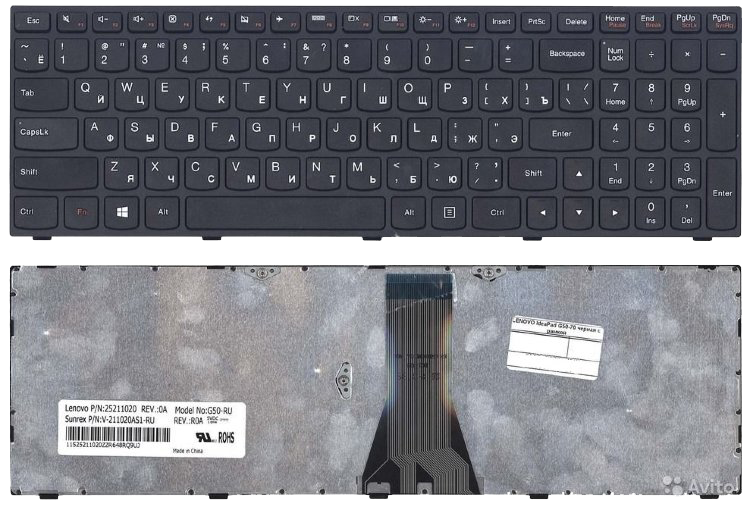 Клавиатура для ноутбуков LENOVO IdeaPad G50-70 G50-30 S500 Z50-70 Series, Русская, Чёрная с рамкой, p/n: 25211020
